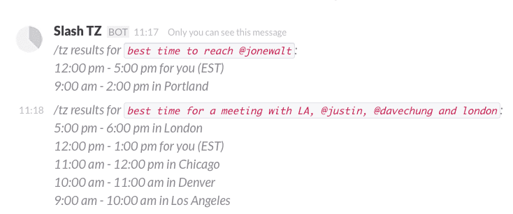 Slash TZ from the Slack command line