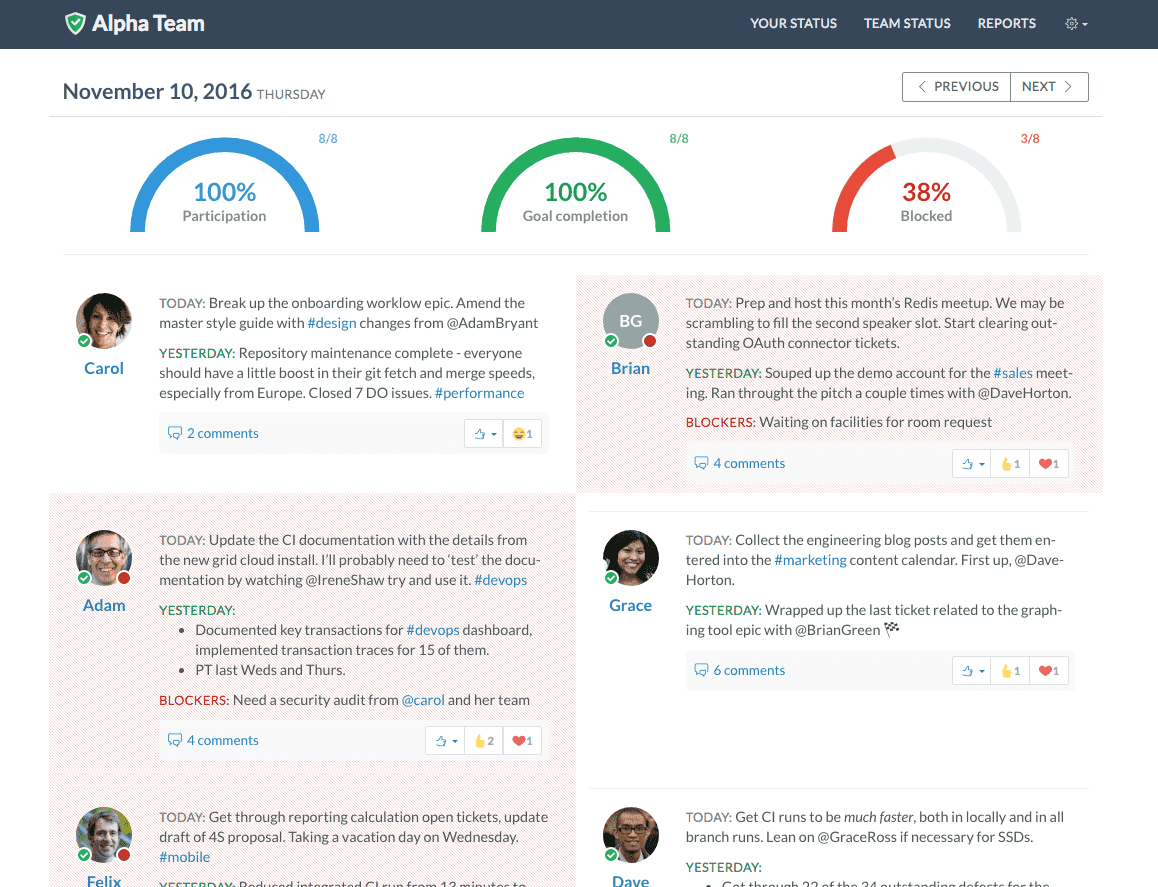 Highlighting blockers in Status Hero